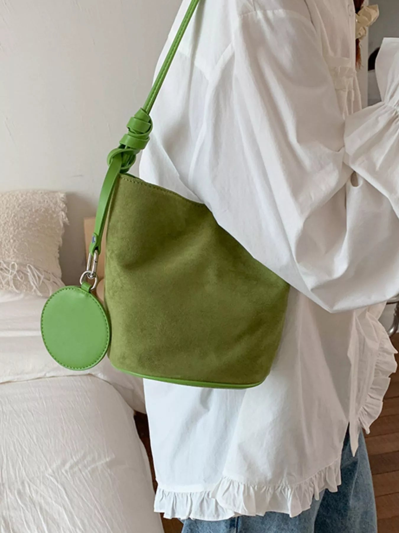 Suede Solid Color Bucket Bag