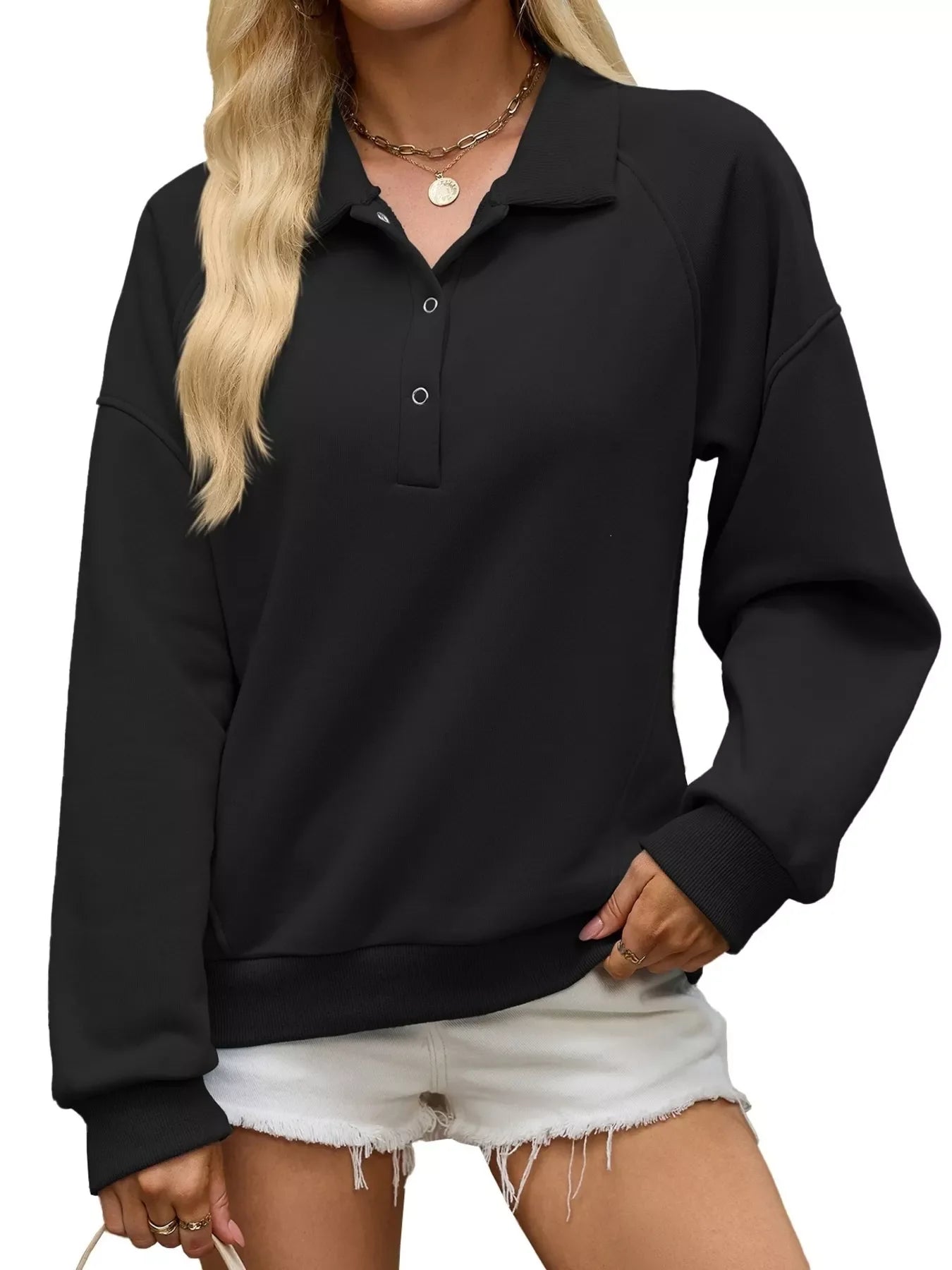 Button Detail Dropped Shoulder Sweatshirt