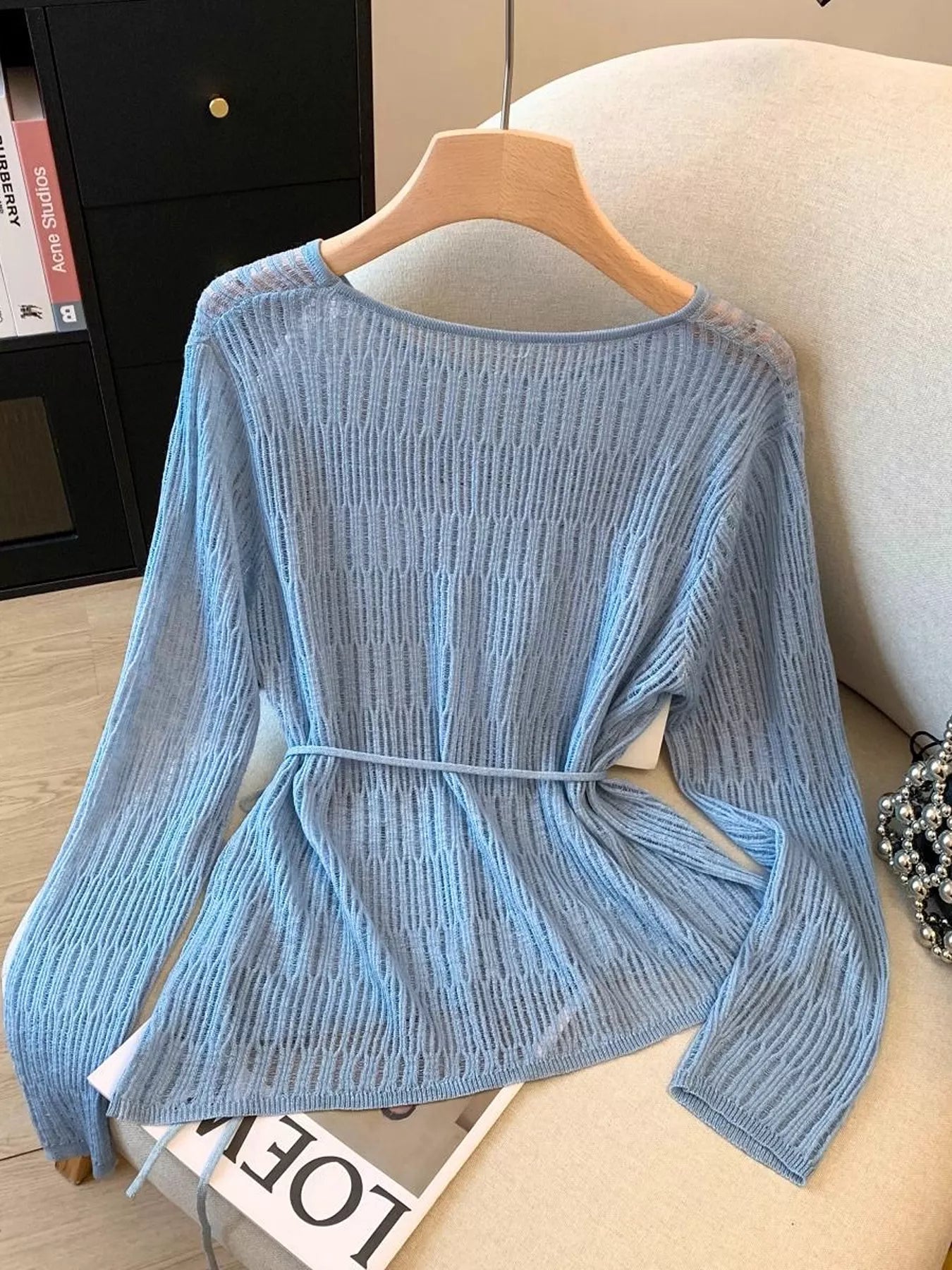Long Sleeve Knit Top with Tie Detail