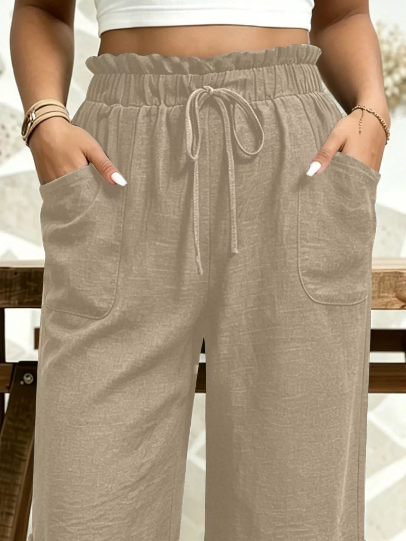 High-Waisted Drawstring Capris