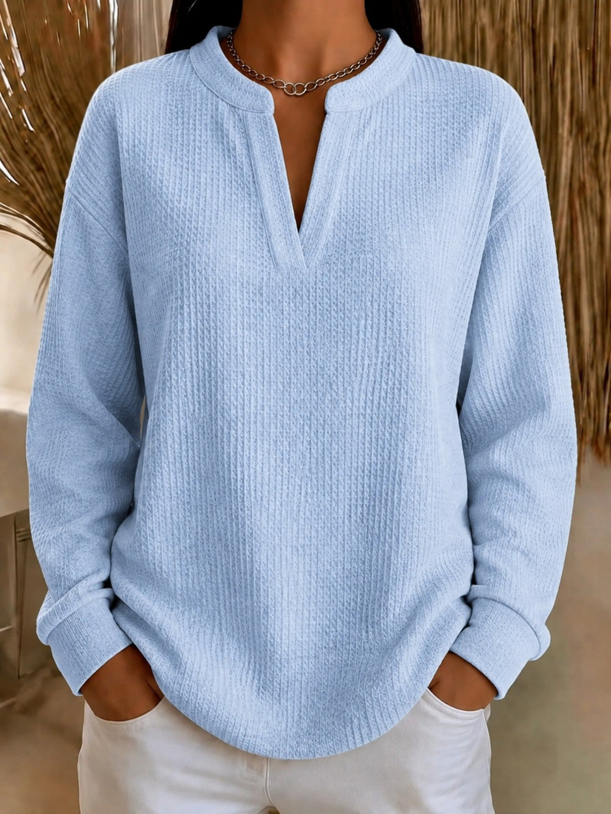 Women's Loose-Fit Solid-Color Long-Sleeve Top