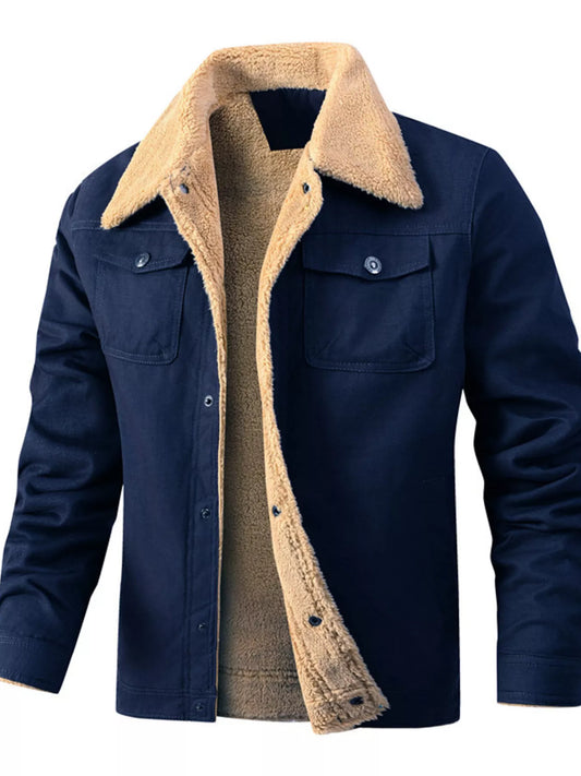 Men's Full Size Sherpa Lined Snap Down Jacket Plus Size