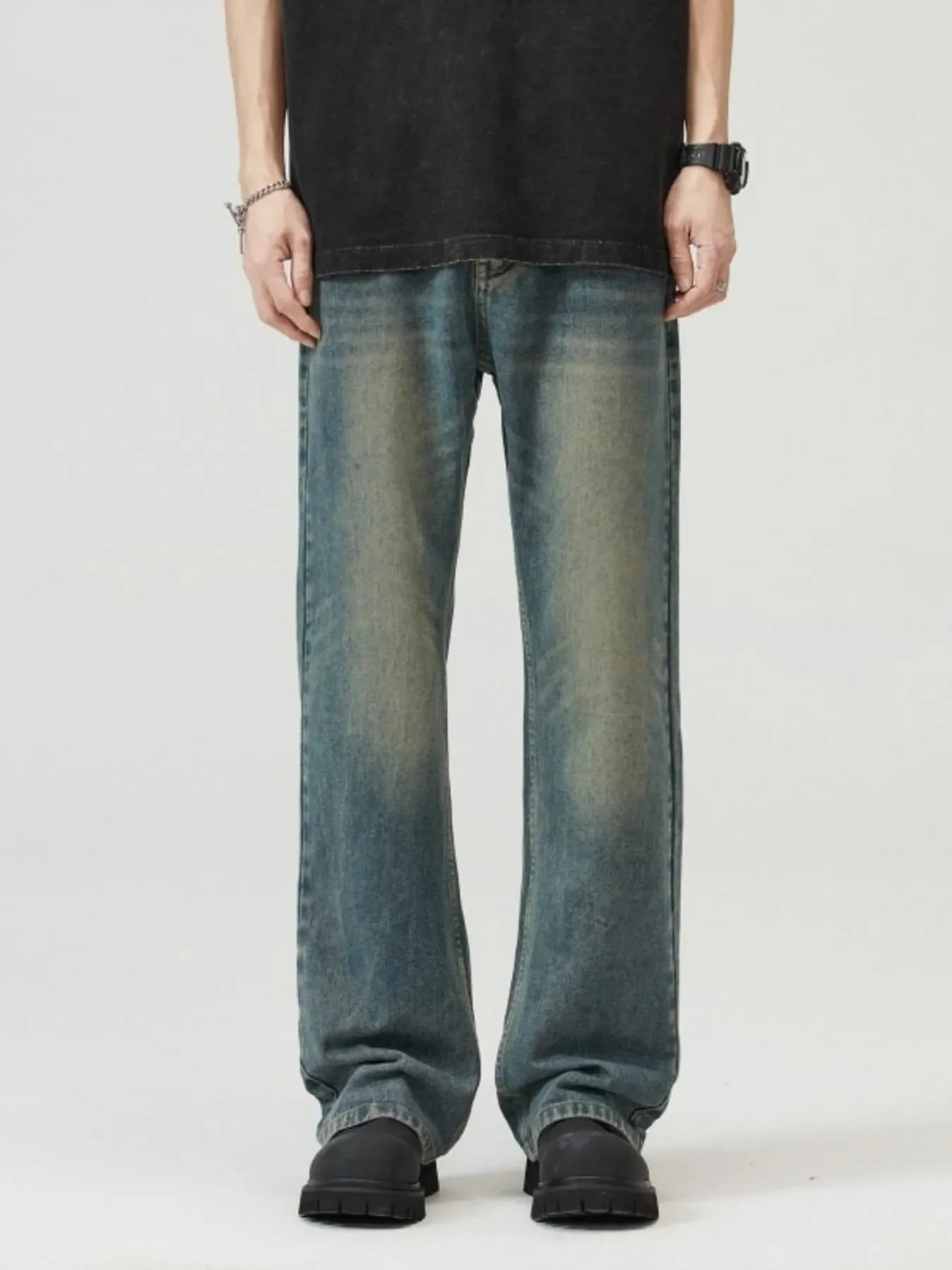 Men's Full Size Washed Straight Leg Jeans Plus Size