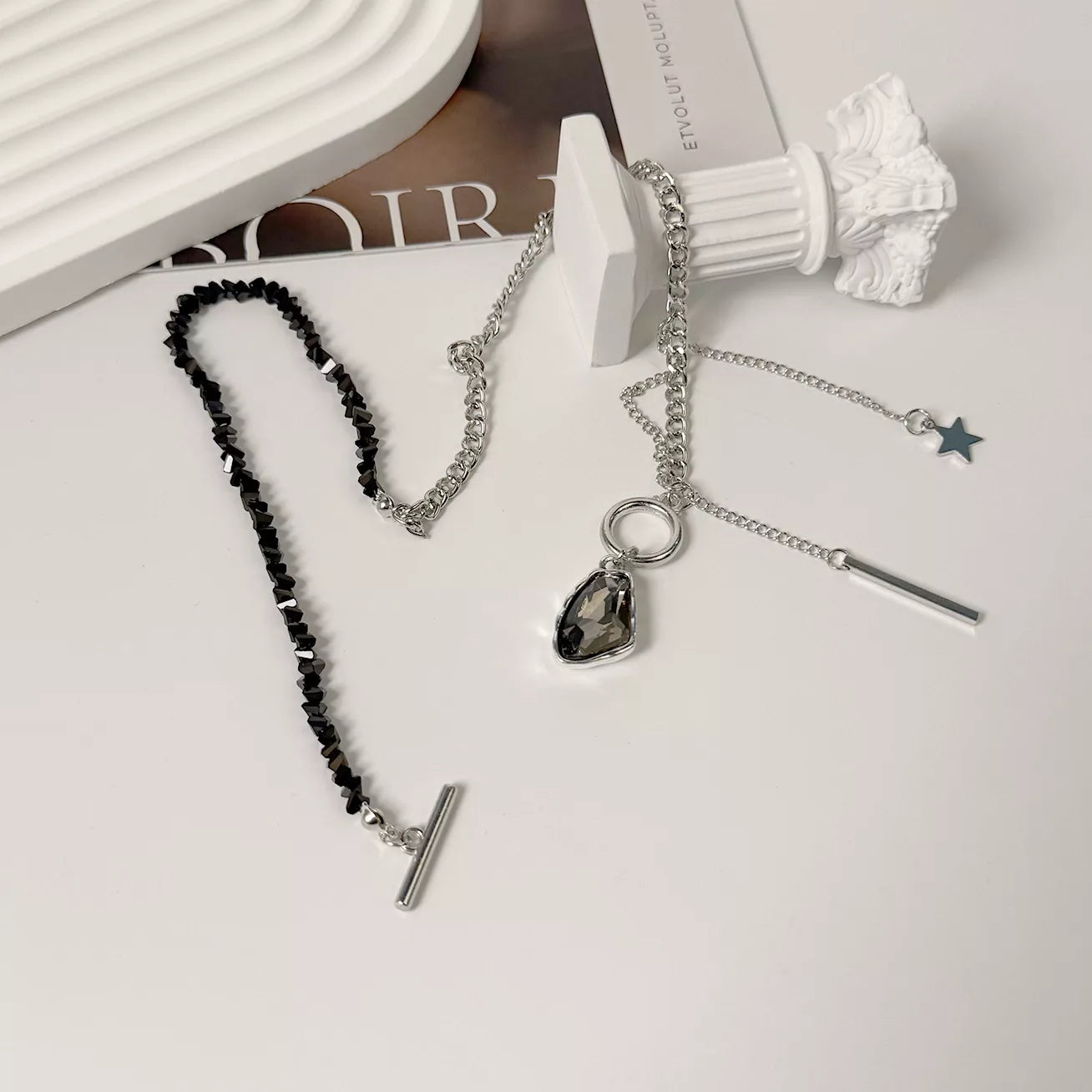 Gothic Punk Star Charm Toggle Necklace