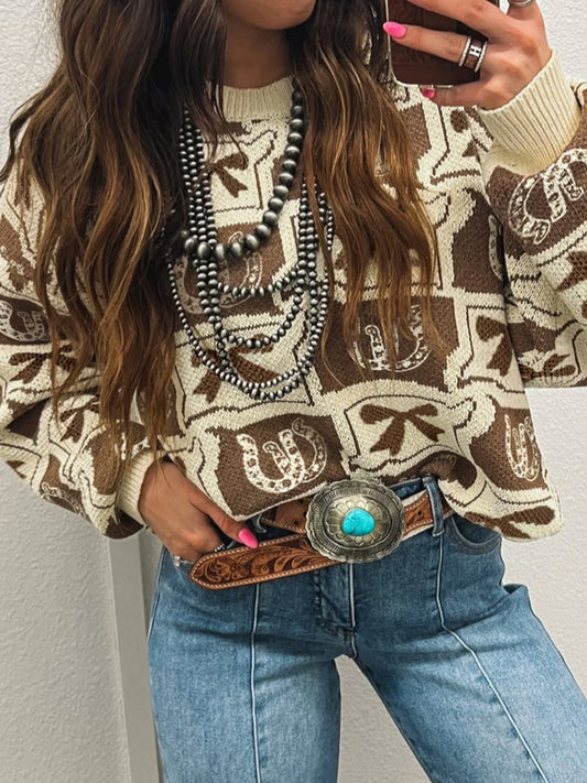 Graphic Round Neck Long Sleeve Sweater