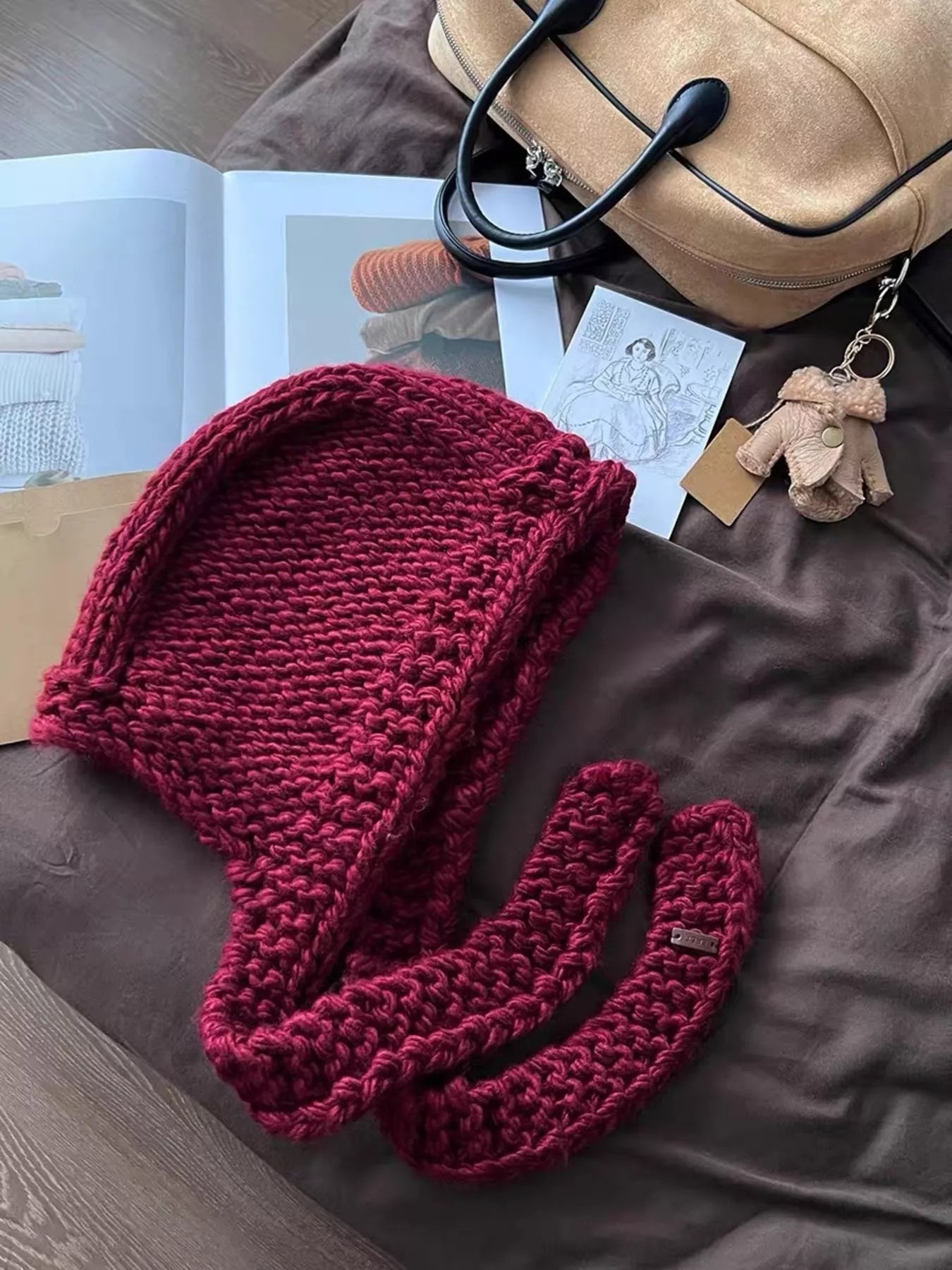 Knitted Hooded Scarf Hat