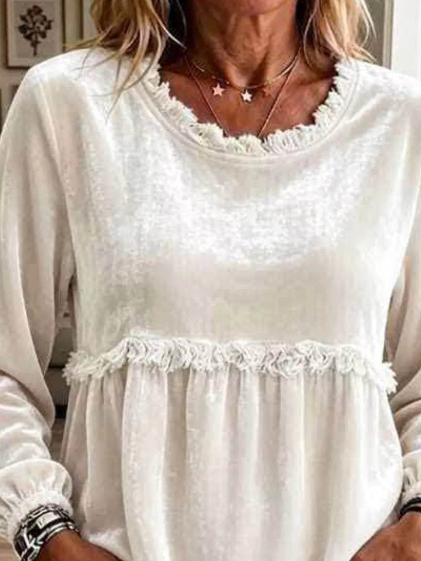 Fringed Hem Long Sleeve T-Shirt