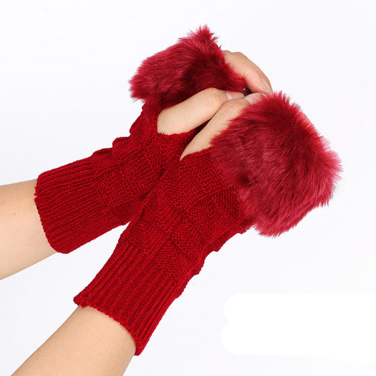 Knitted Gloves Fur Mid Length Half Finger Computer Gloves - Keeps Hands Warm With Soft Acrylic