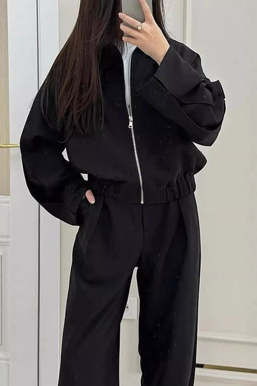Zip-Up Jacket and Wide-Leg Pants Set