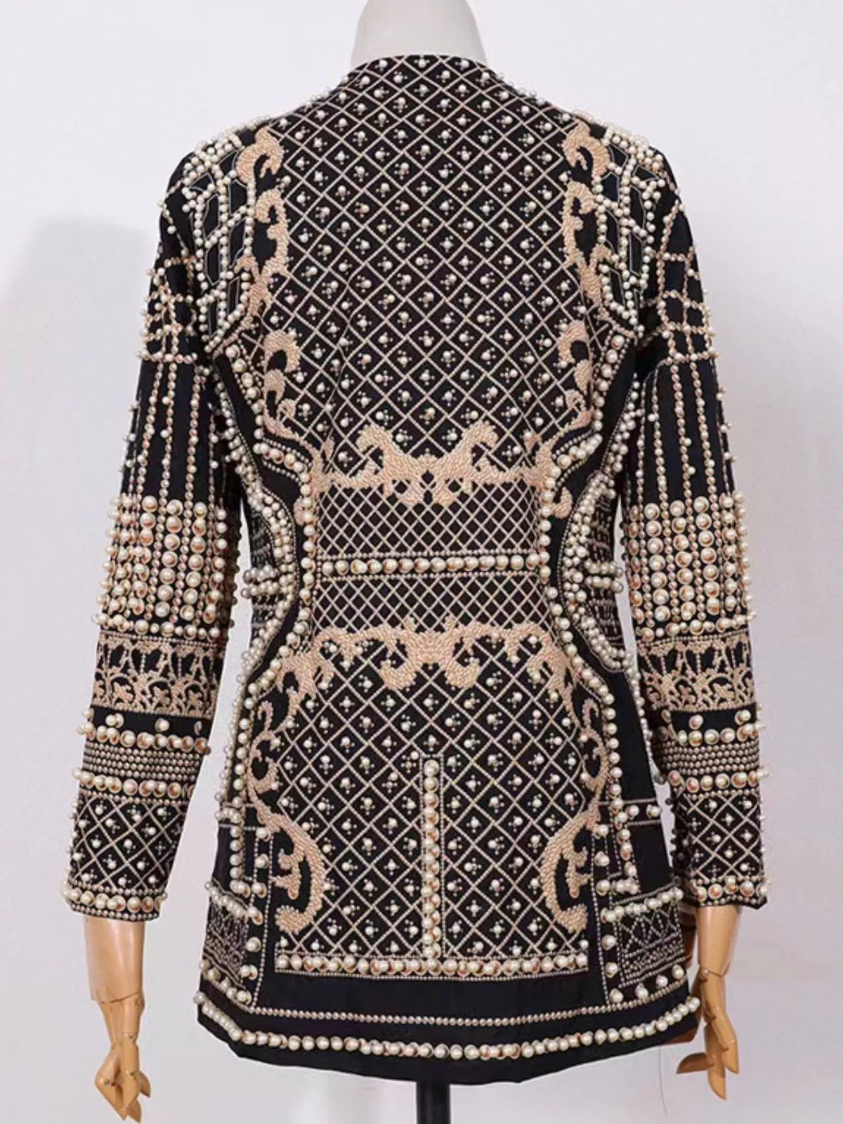 Full Size Embellished Pearl One-Button Blazer Plus Size