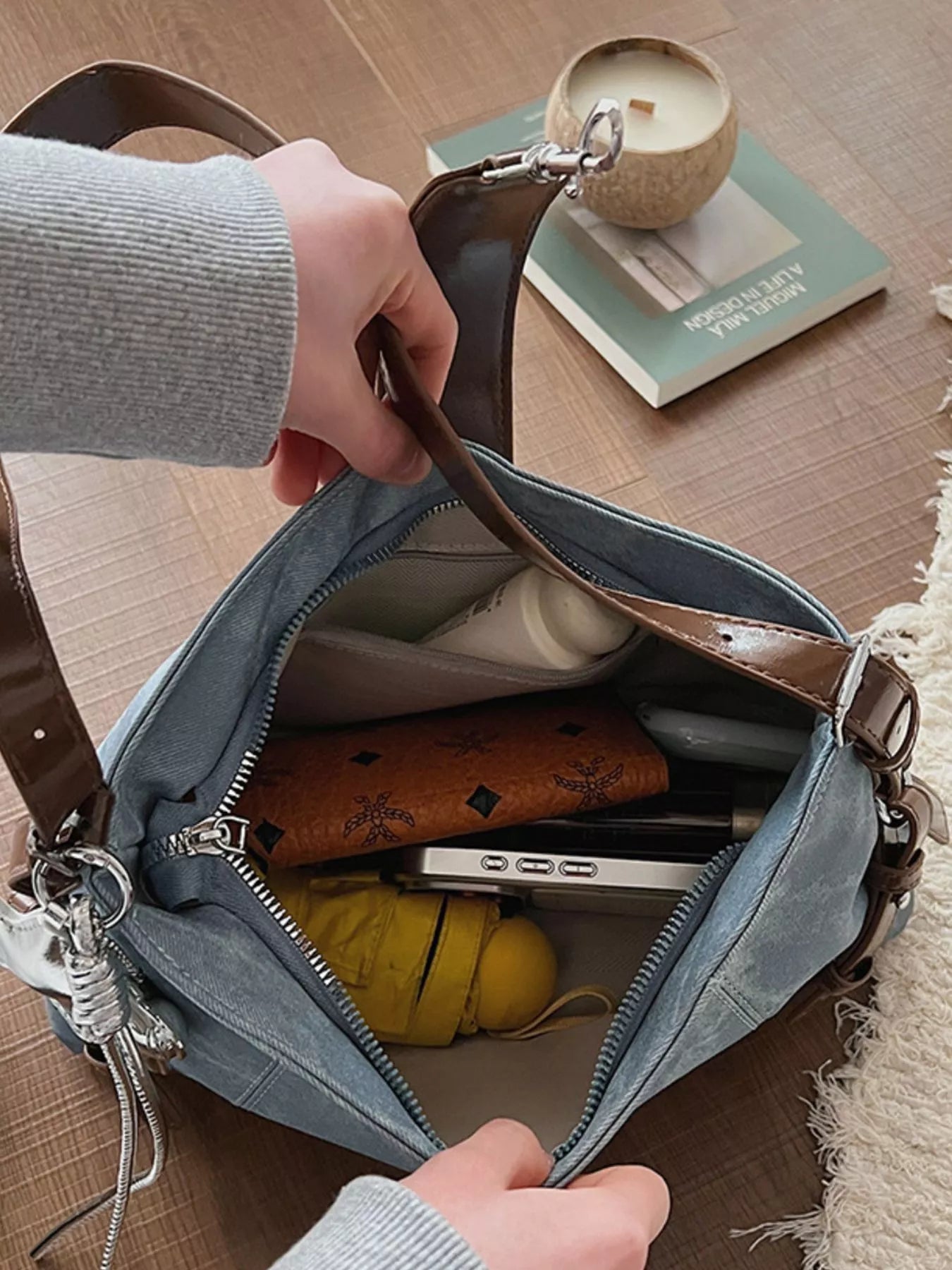 Vintage Wash Crossbody Bag with Leather Accents