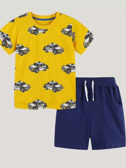 Kids' Police Car Print T-Shirt and Shorts Set