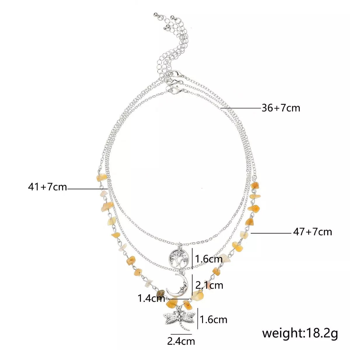 3-Piece Bohemian Layered Dragonfly Moon Tree Pendant Necklace