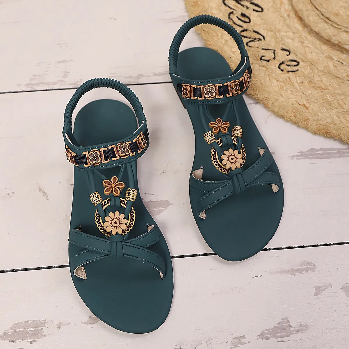 Flower Open Toe Flat Sandals
