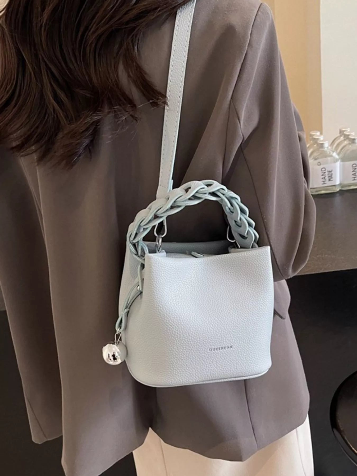 Leather Crossbody Bag with Braided Handle