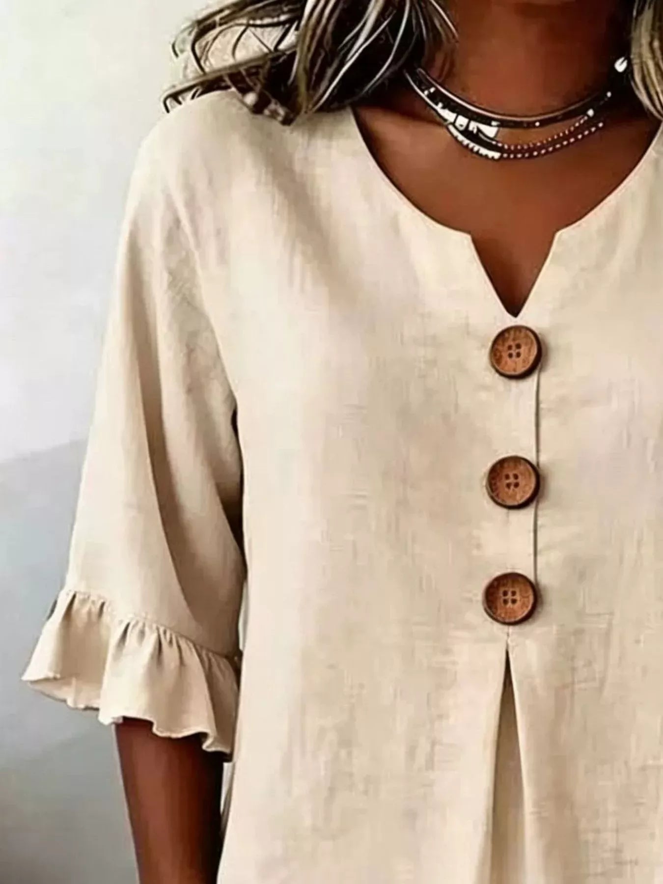 Full Size Casual Ruffle‑Sleeve Decor‑Button Top Plus Size