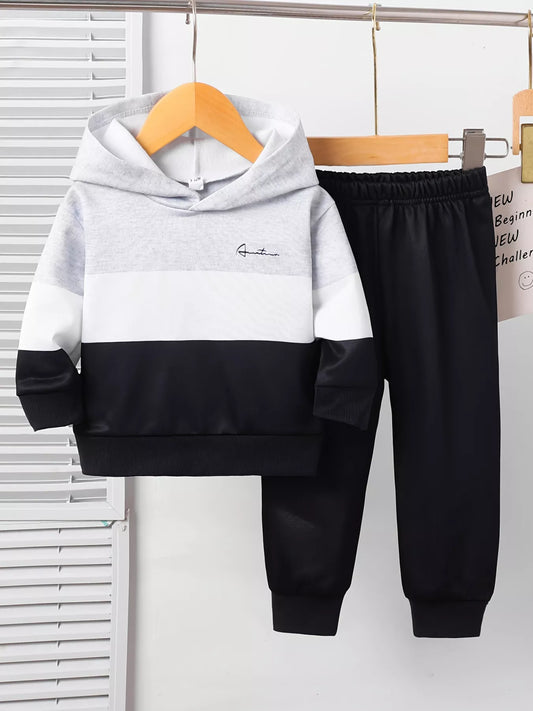Children's Color Block Casual Hoodie & Pants Set
