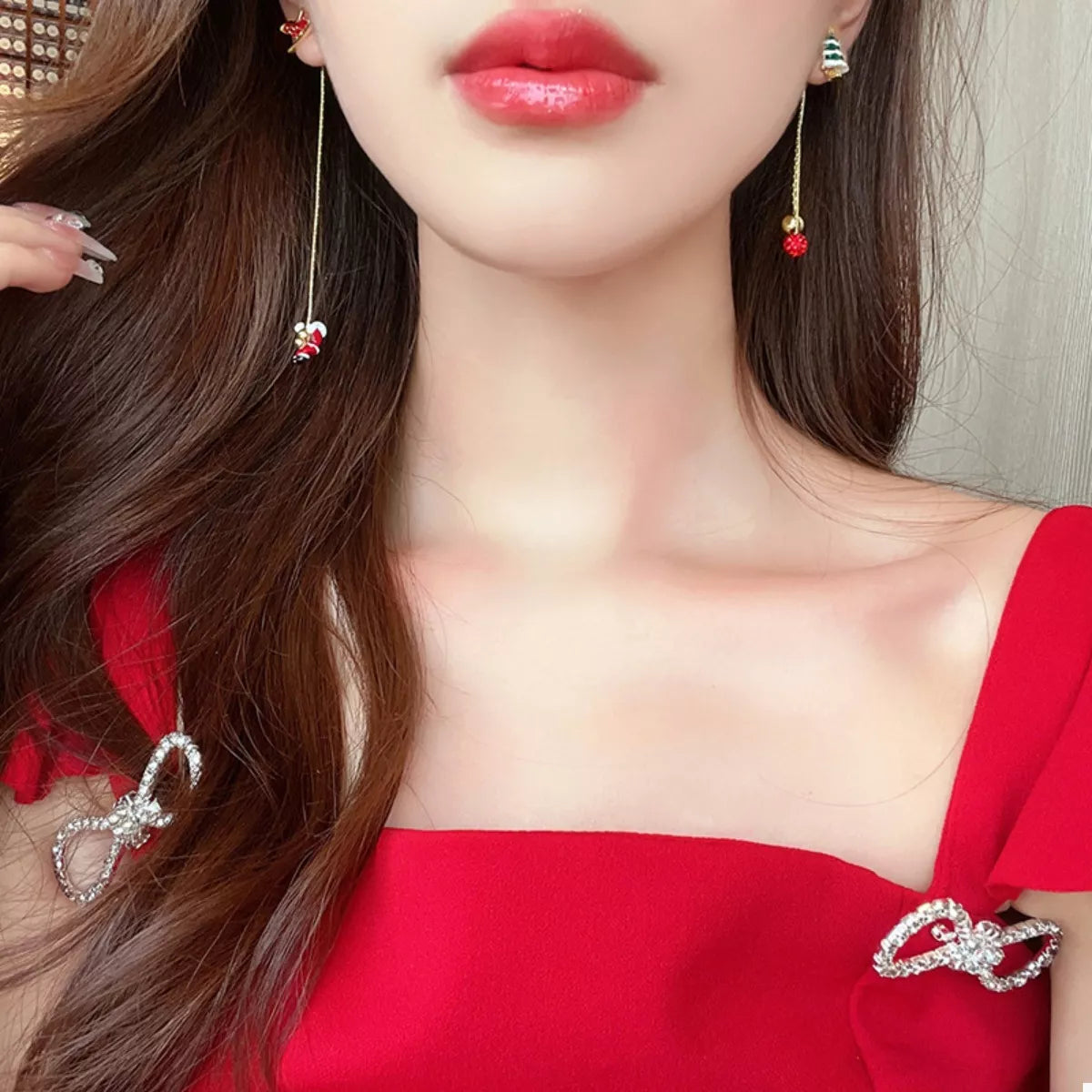 Christmas Tree & Santa Claus Drop Earrings