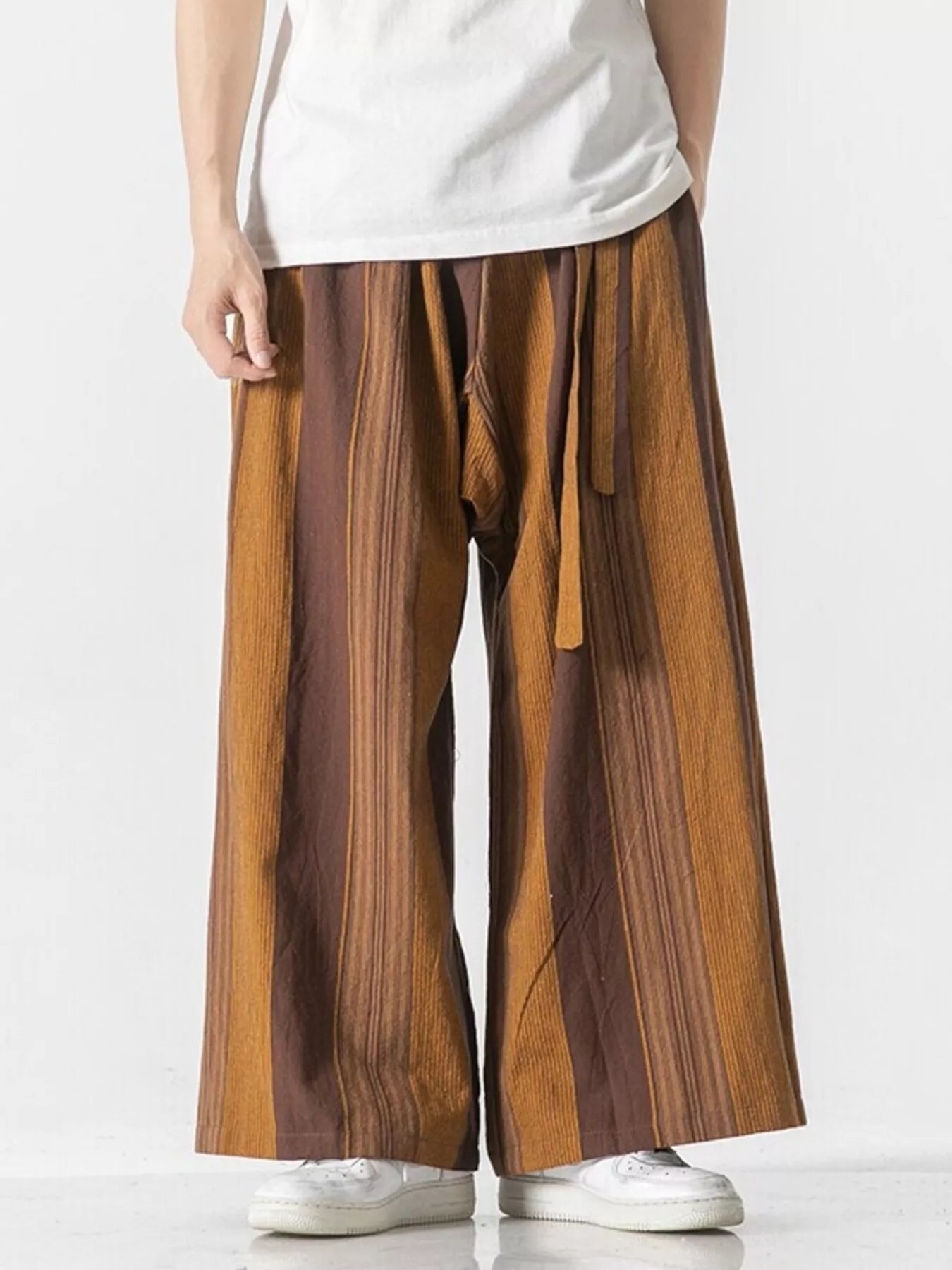 Men's Plus Size Striped Wide Leg Casual Pants