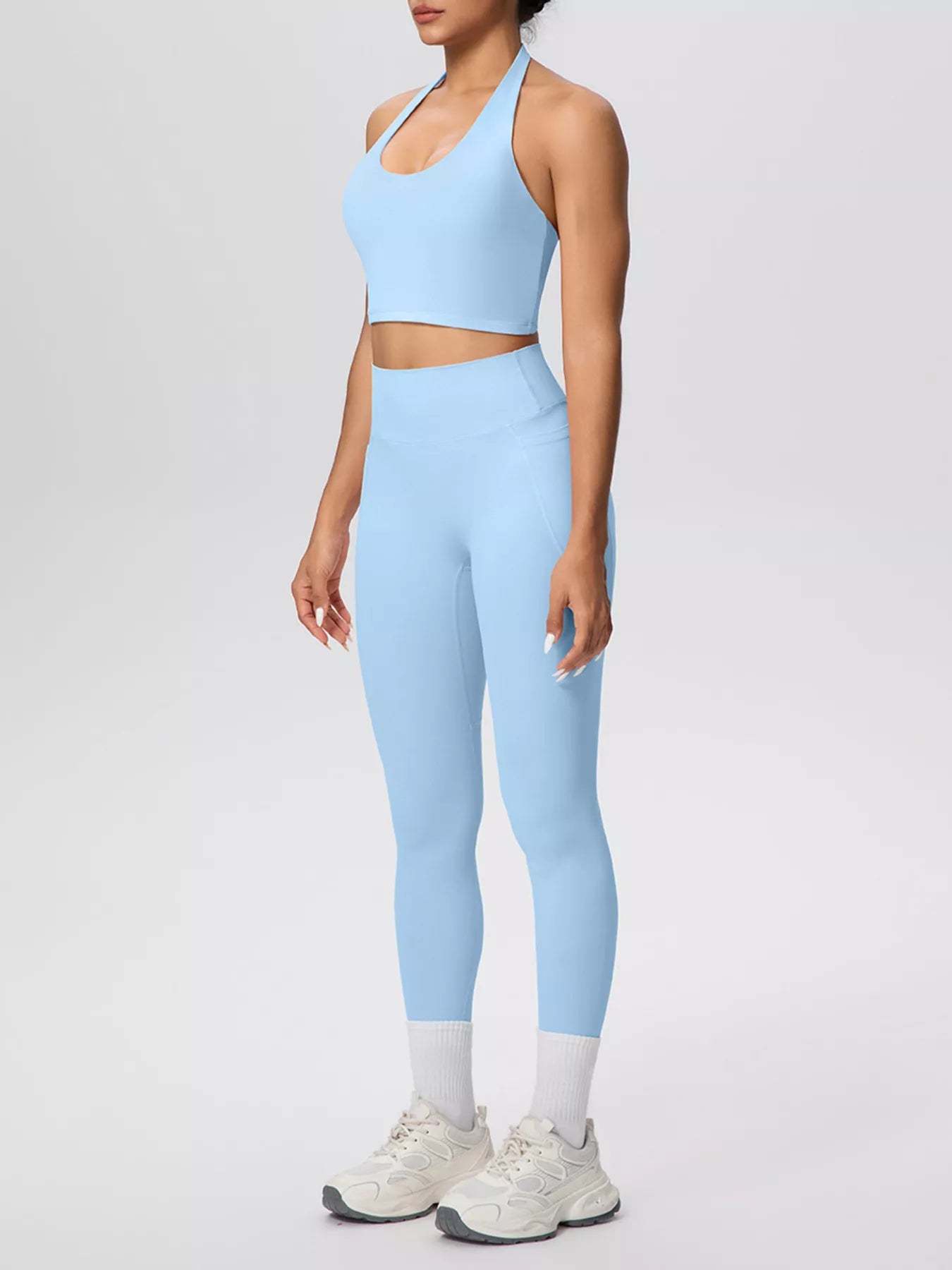 Halter Neck Crop Top and High-Waisted Leggings Active Set