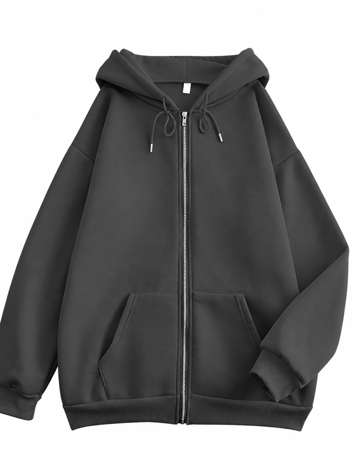 Full Size Oversized Solid Zip-Up Hoodie with Drawstring Plus Size