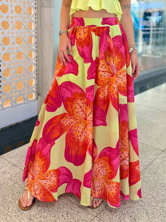 Floral Print Flowy Maxi Skirt