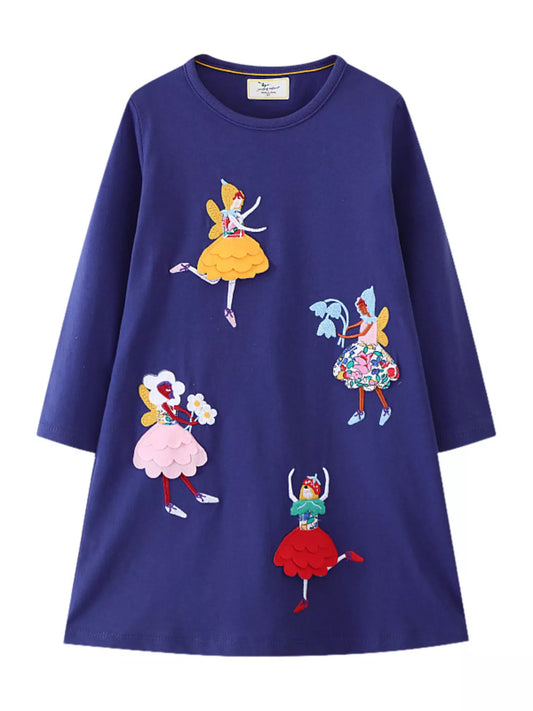 Children's Fairy Applique Long Sleeve Casual Dress