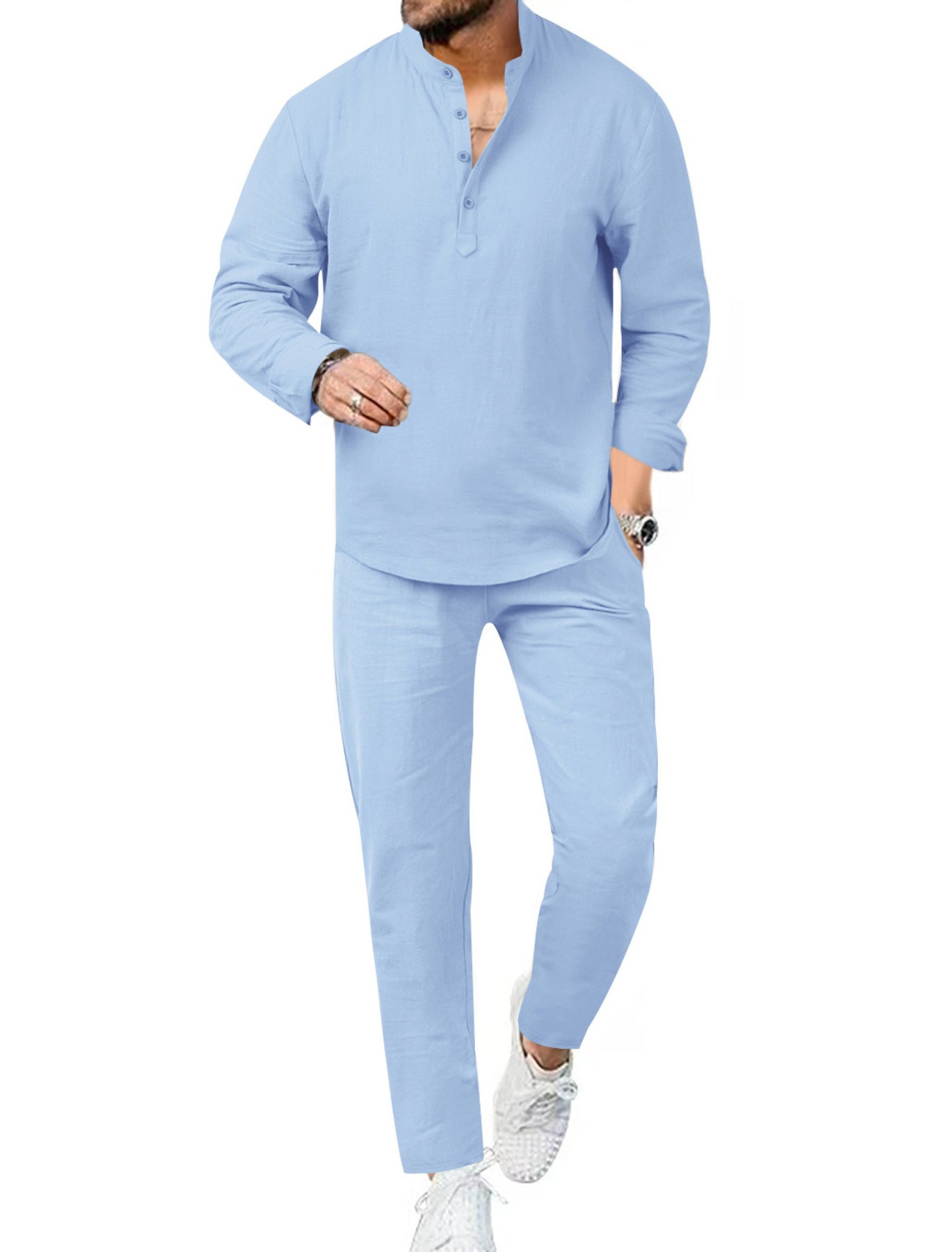 Men's Full Size Casual Long Sleeve Shirt and Pants Set Plus Size