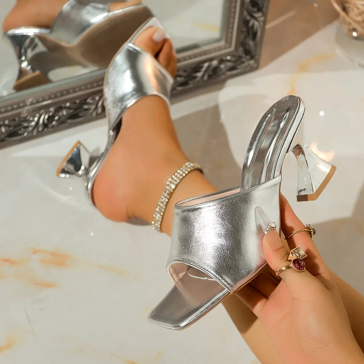 Open Toe Mid Heels Sandals