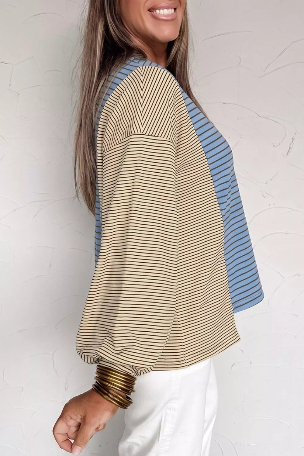 Color Block Striped Dropped Shoulder Sweatshirt