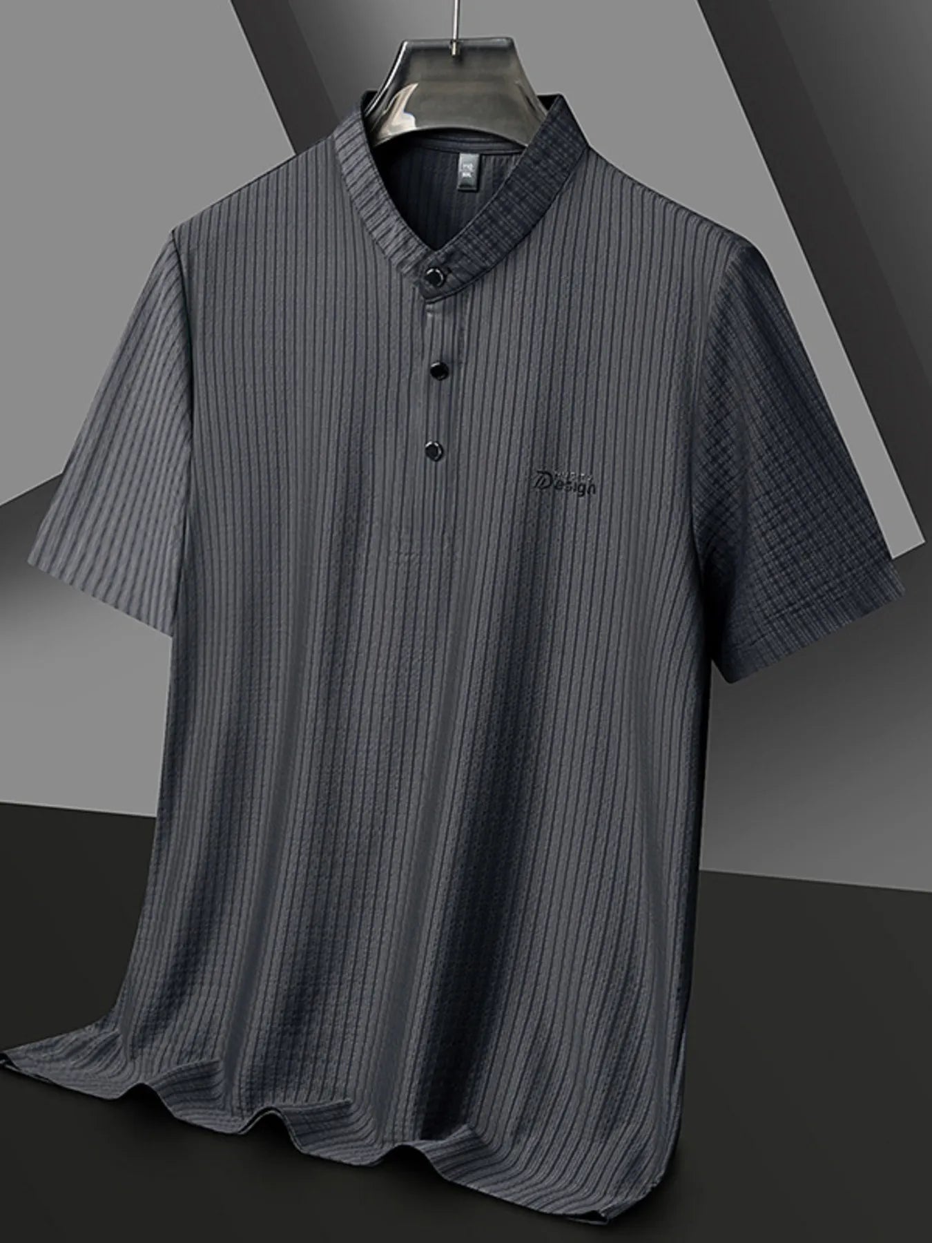 Men's Plus Size Textured Button Detail Short Sleeve Top