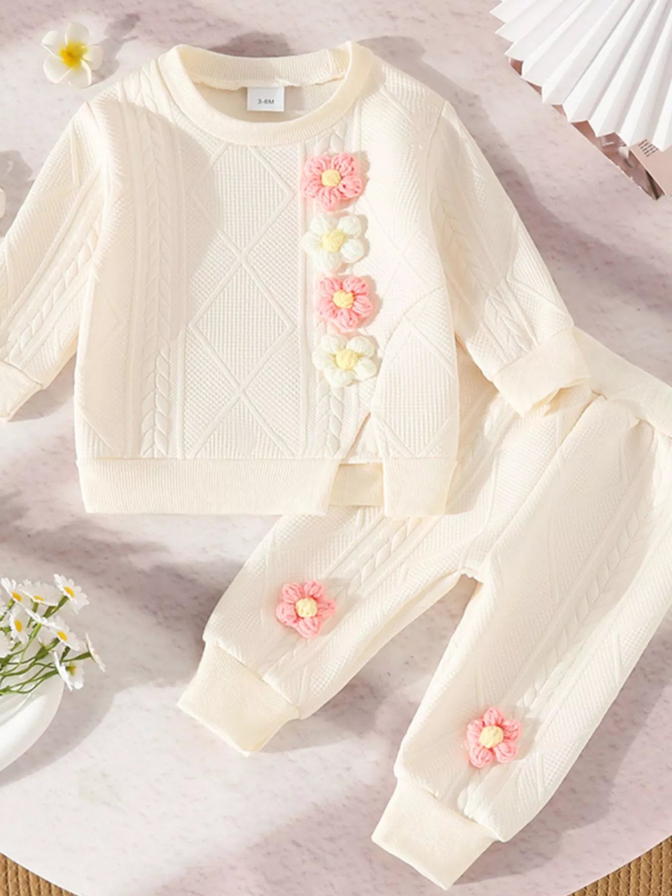 Children's Floral Applique Top and Pants Set