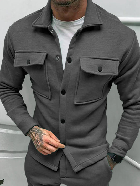 Men's Full Size Button Up Long Sleeve Jacket Plus Size