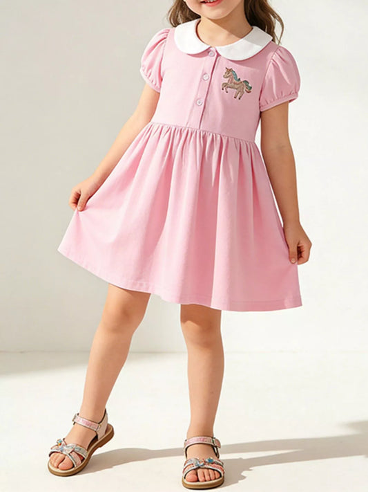 Children's Unicorn Embroidered Peter Pan Collar Dress