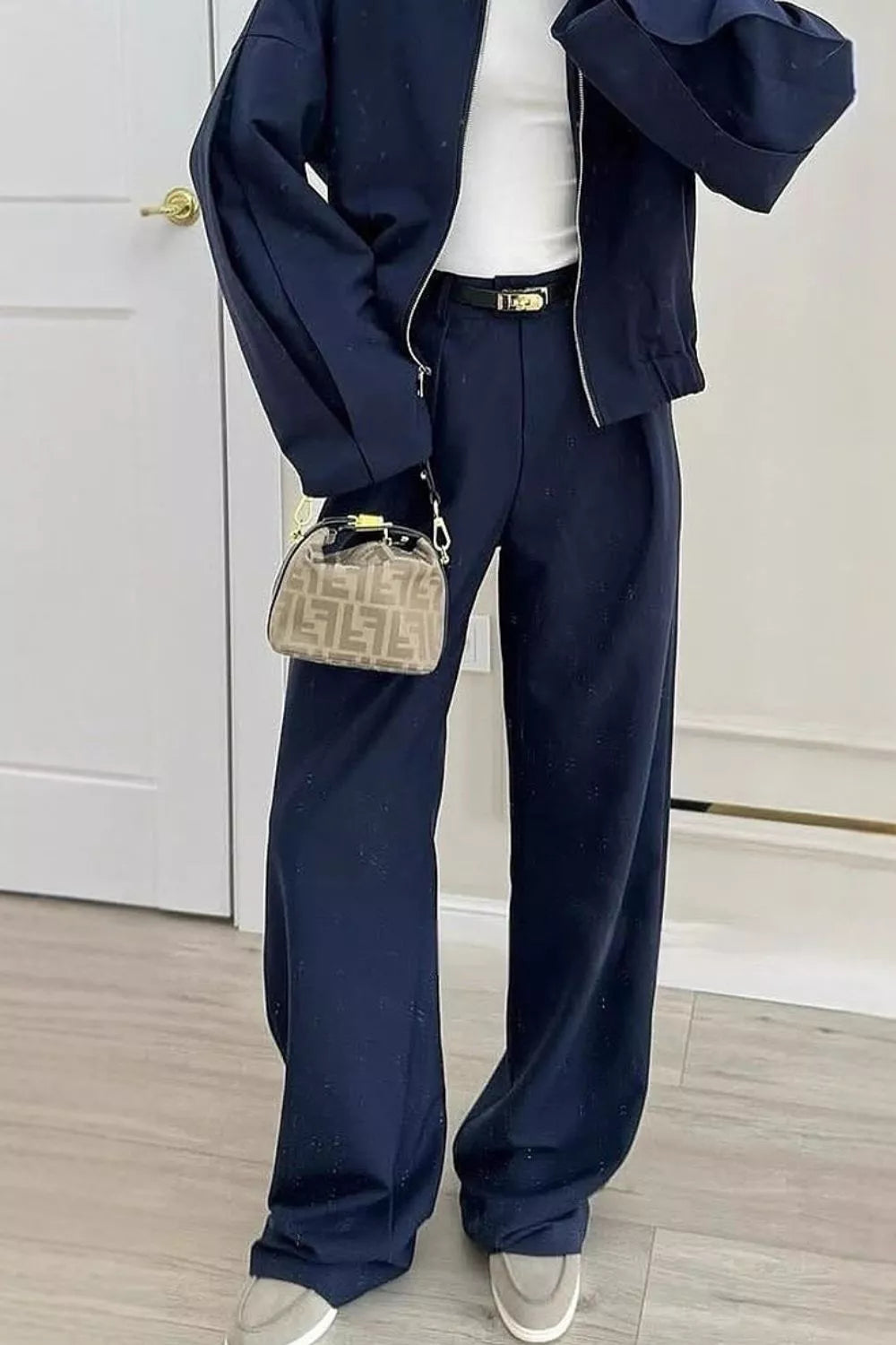 Zip-Up Jacket and Wide-Leg Pants Set