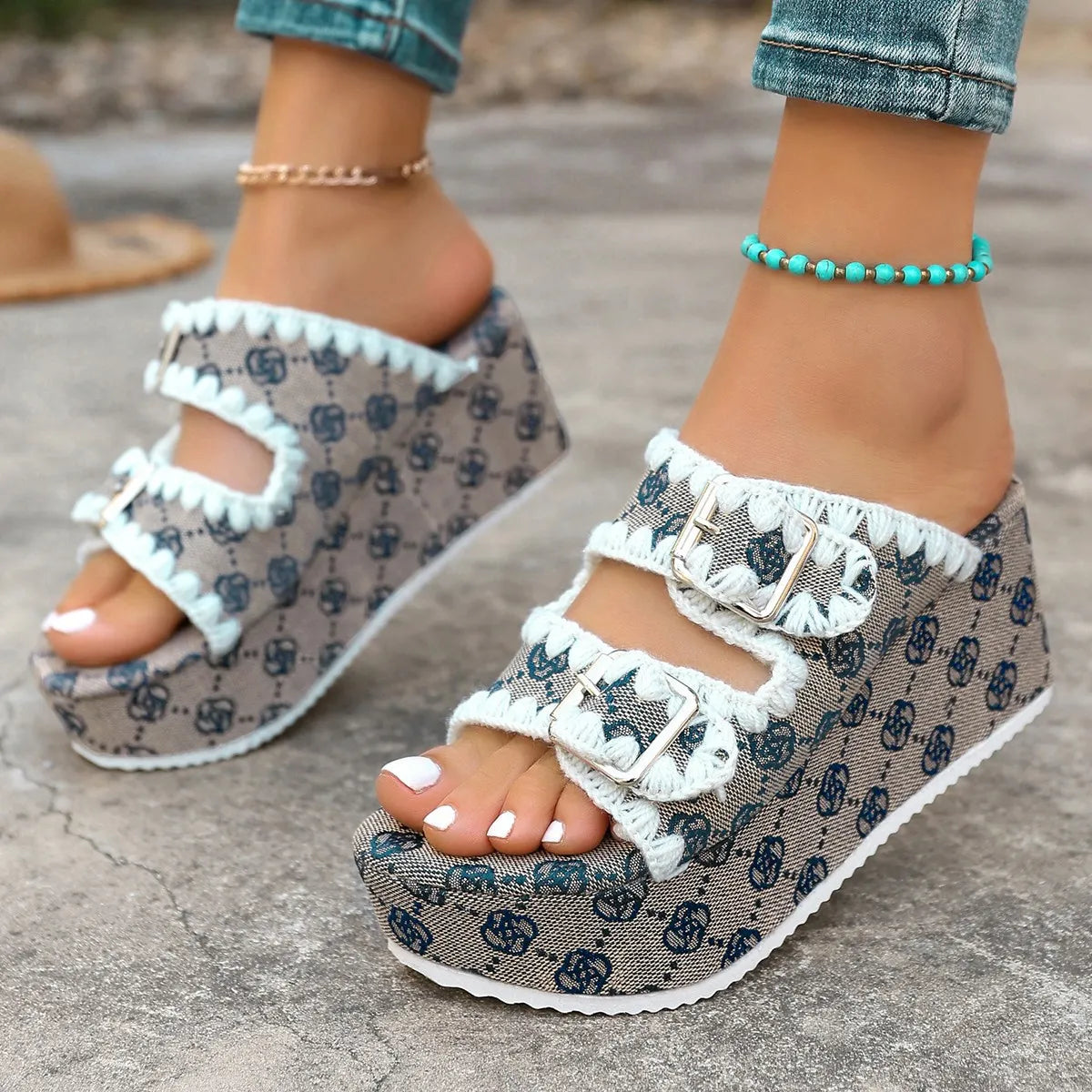 Double Buckle Platform Sandals