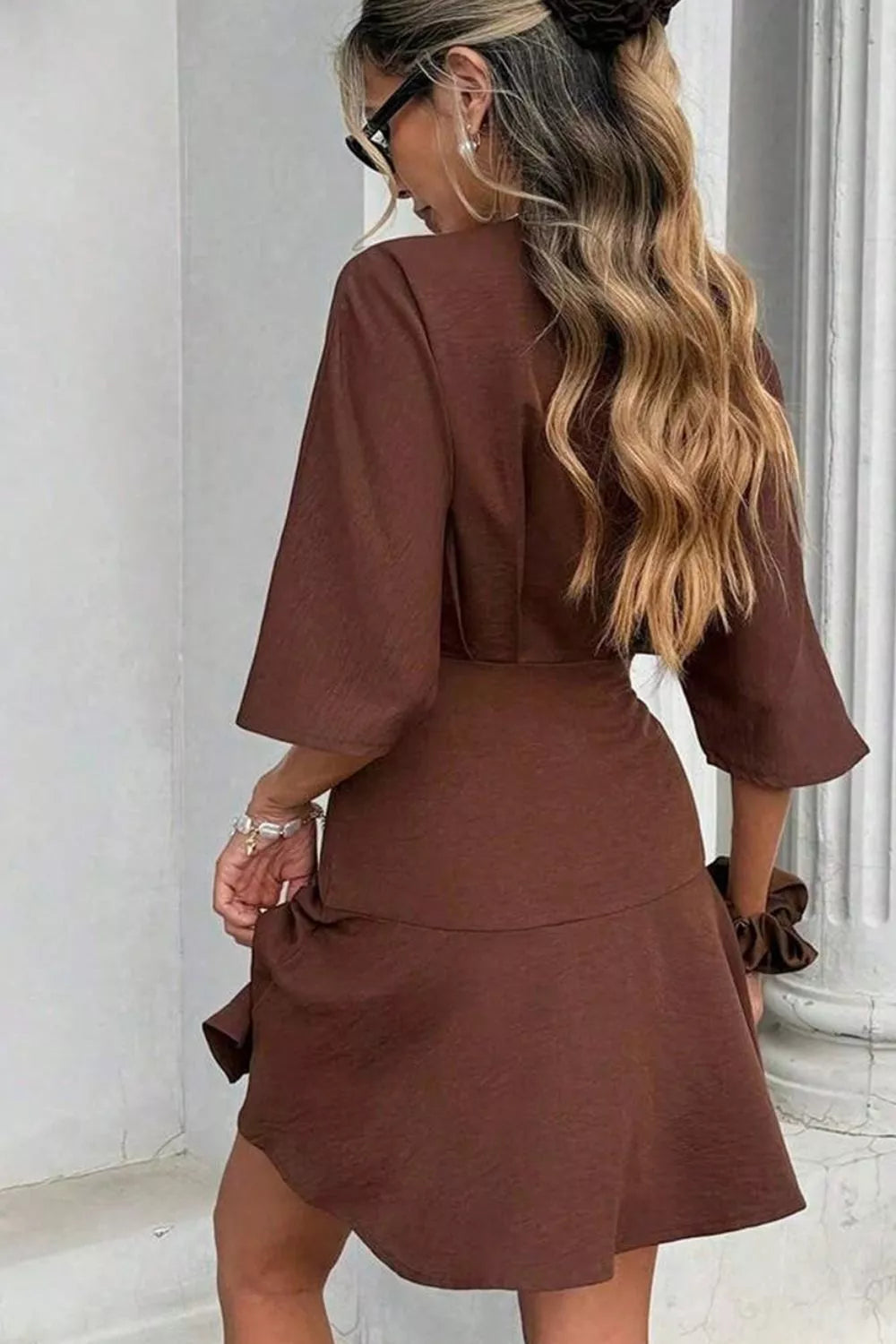 Surplice Half Sleeve Mini Dress