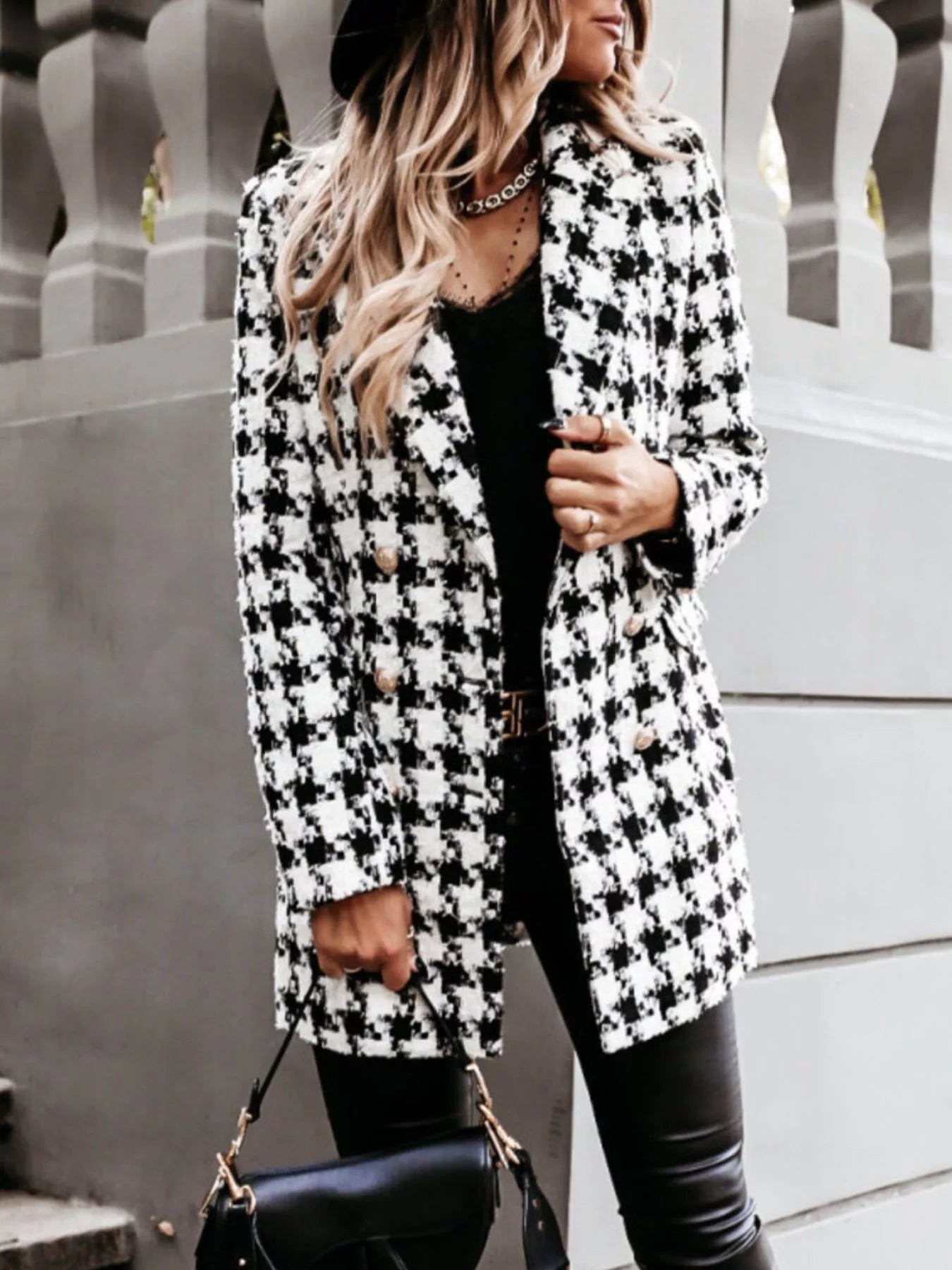 Plaid Tweed Double-Breasted Coat