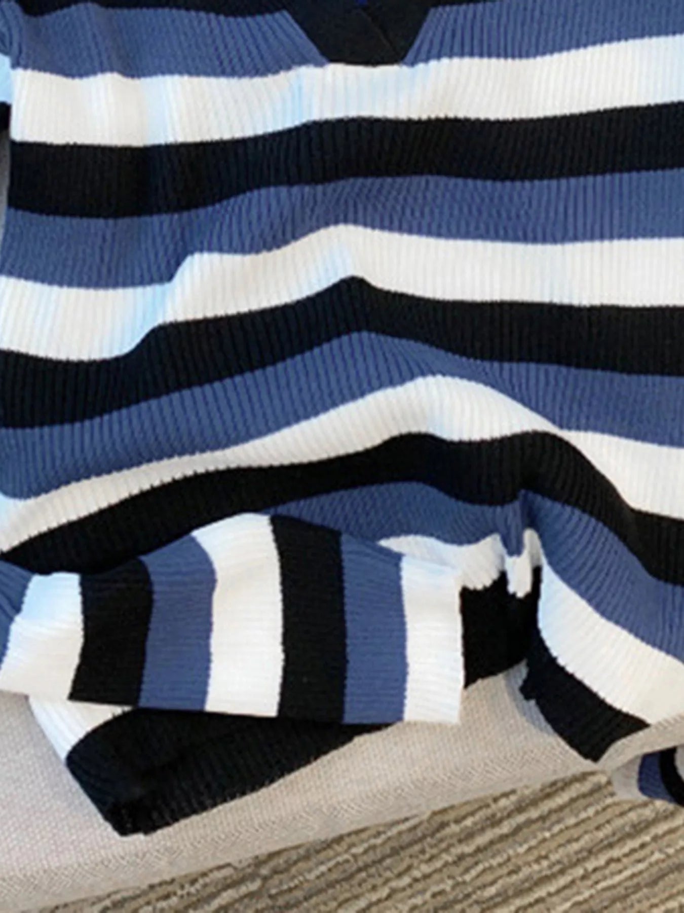 Striped Collared Cropped Knit Top