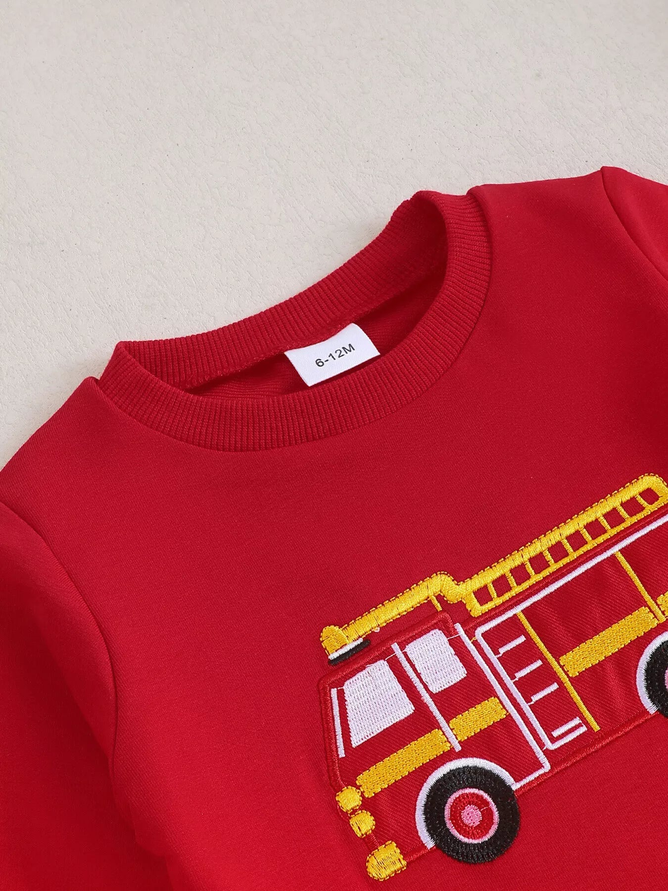 Children's Fire Truck Embroidered Top and Pants Set