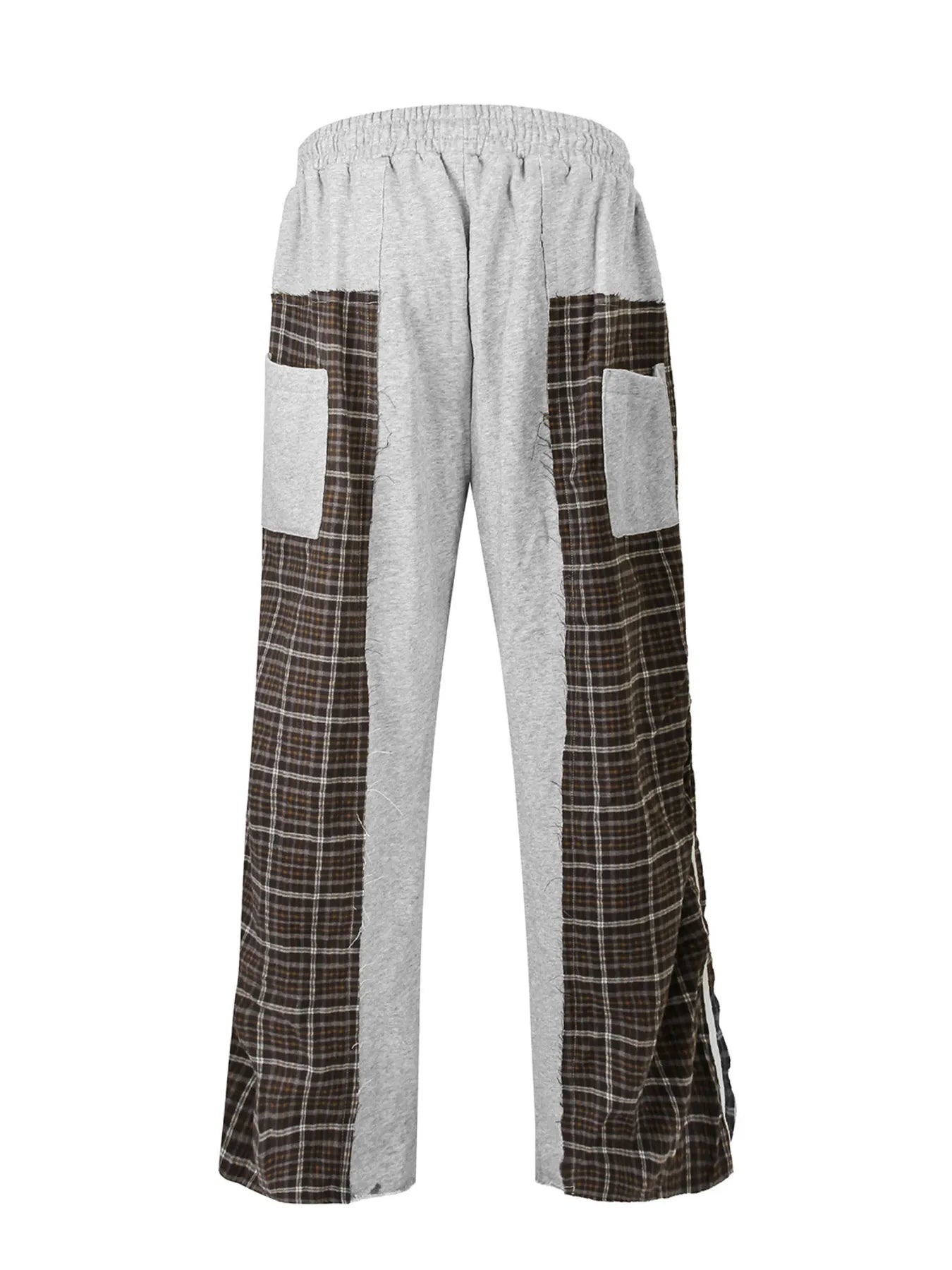 Men's Drawstring Patchwork Plaid Wide Leg Pants