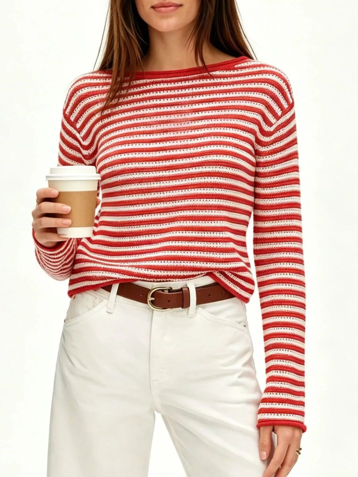 Striped Boat Neck Knit Sweater