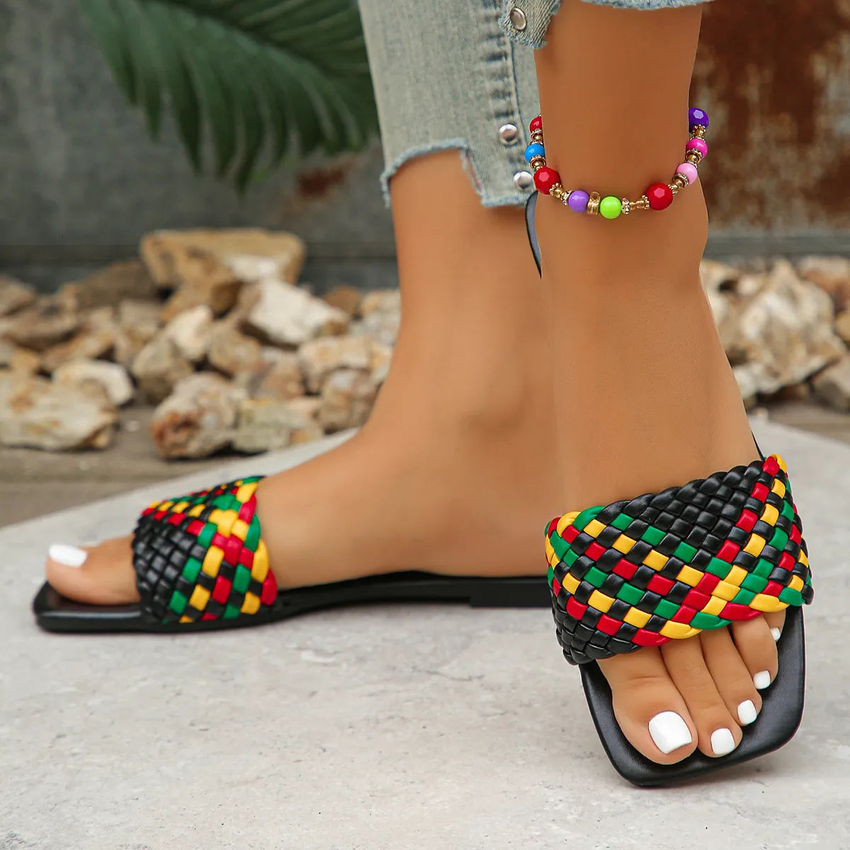 Colorful Open Toe Flats Sandals