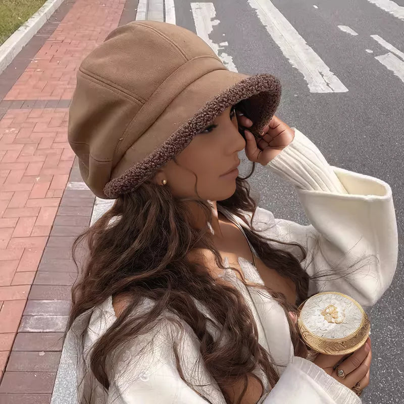 Plush-Lined Cold-Resistant Ear-Protecting Lamb Octagonal Beret