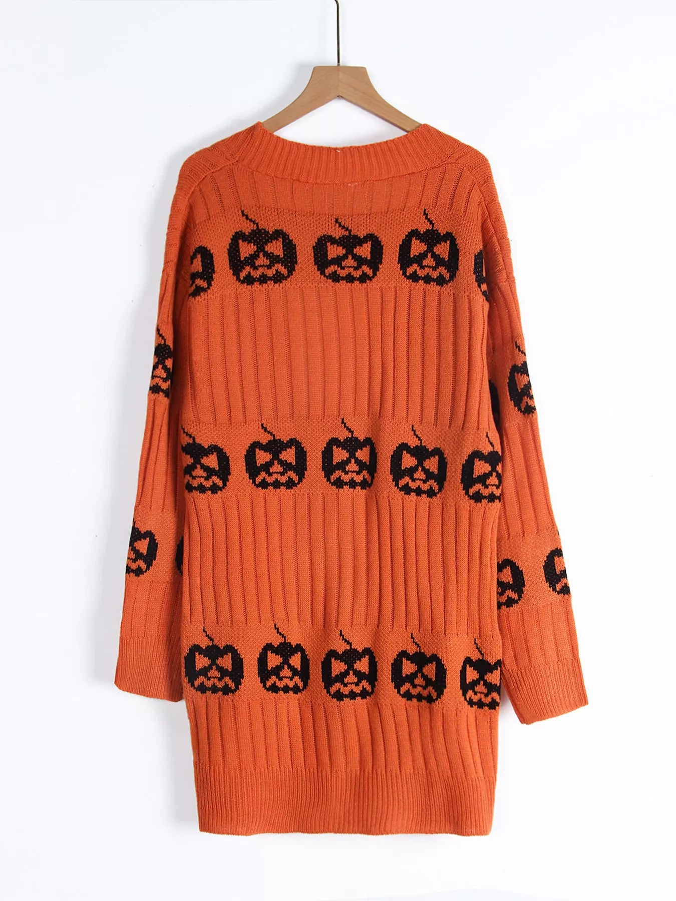 Halloween Pumpkin Open Front Knit Cardigan