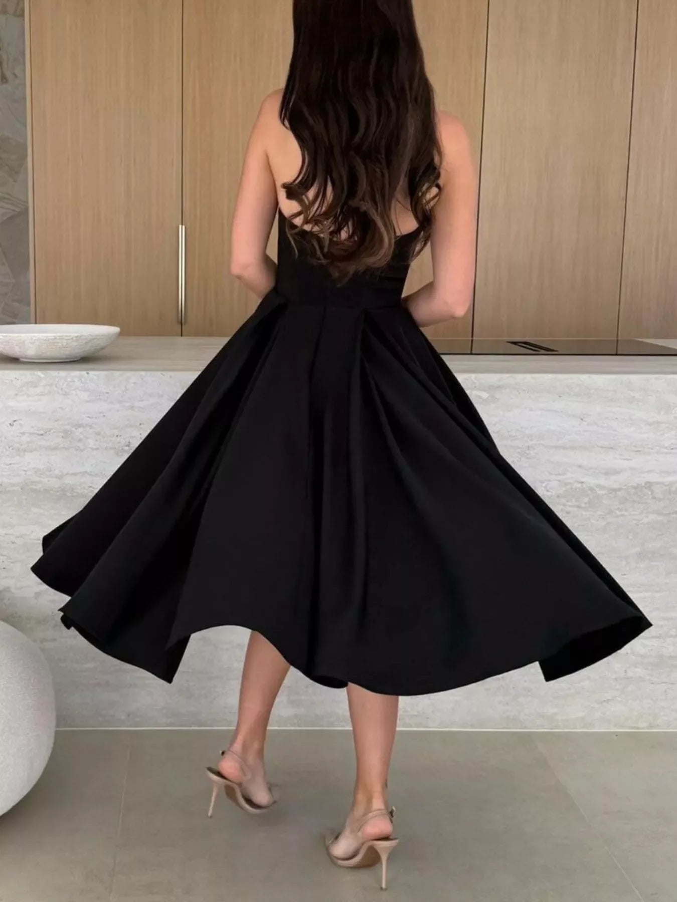 Strapless Ruched A-Line Midi Dress