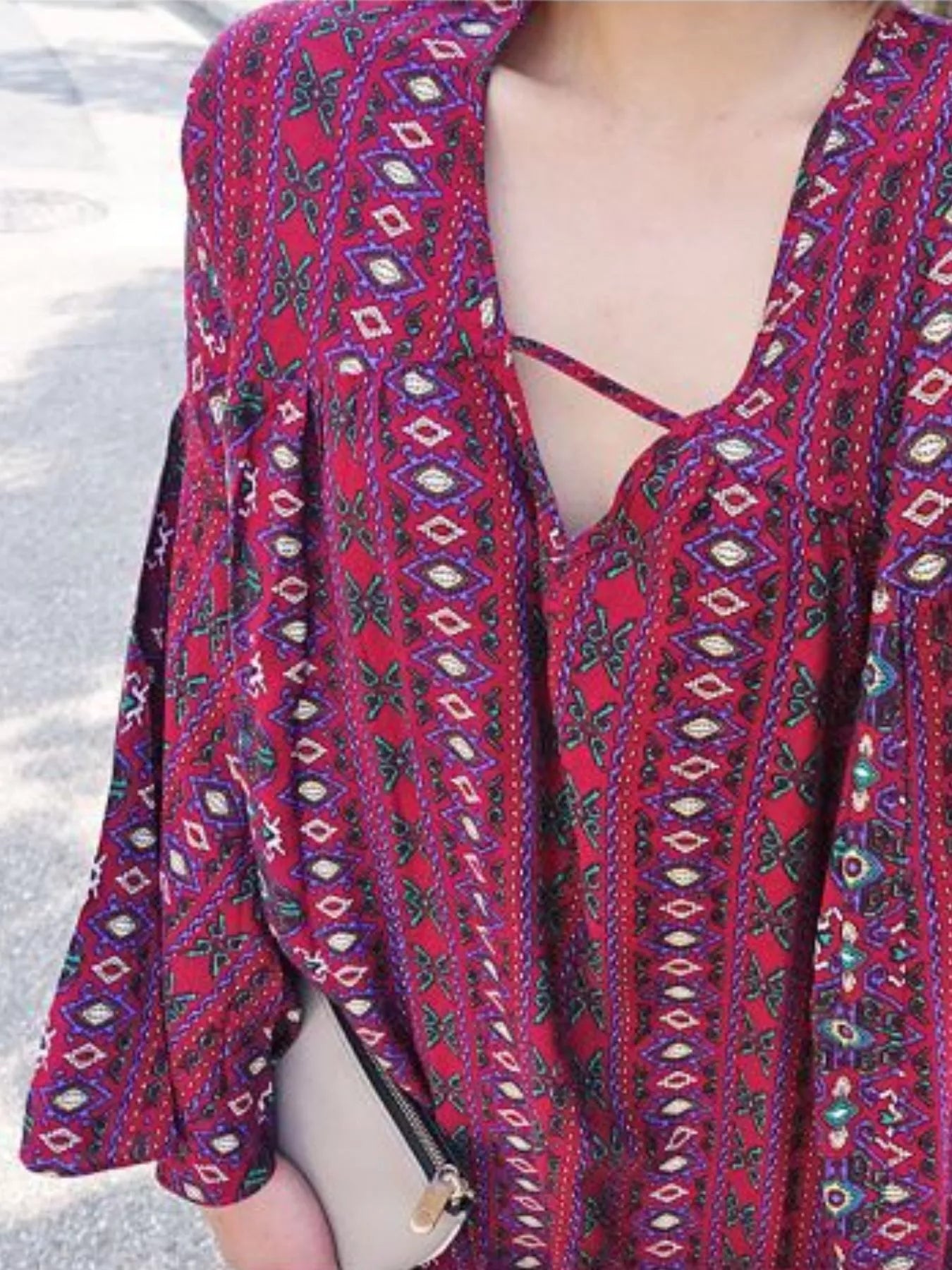 Bohemian Print Midi Dress with Side Slits
