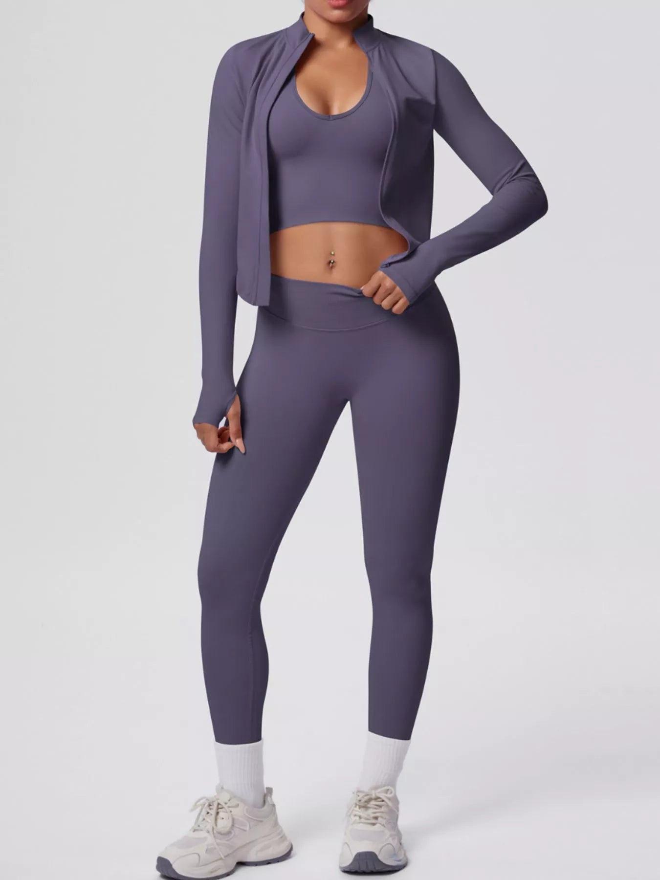 Tank & Zip-Up Jacket and Leggings Three-Piece Active Set