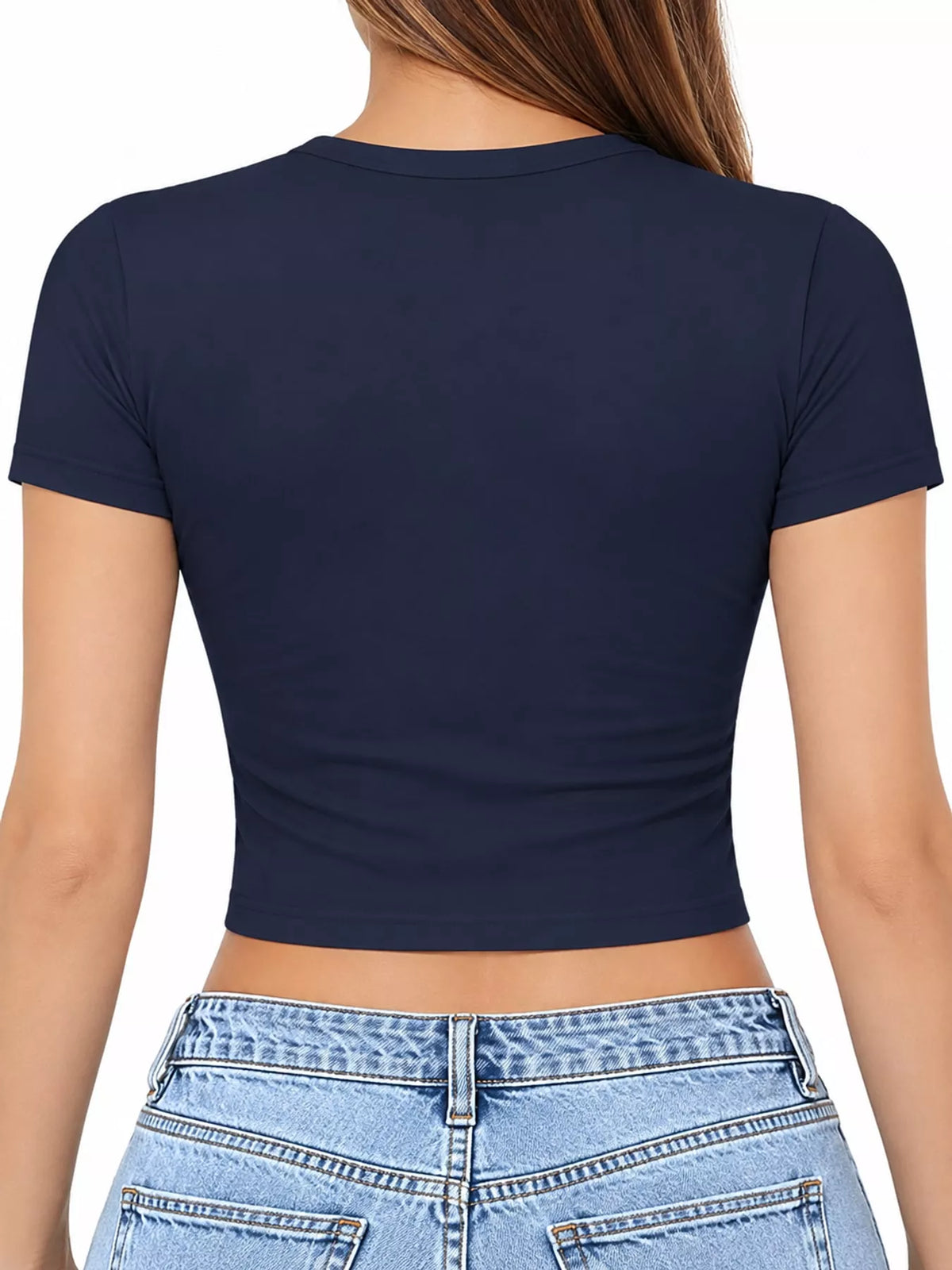 Slim Fit Basic Crew Neck Short Sleeve Crop T-Shirt