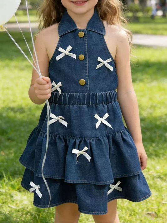 Children's Button UP Vest and Skirt Denim Set